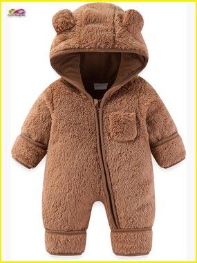Newborn Fleece Hooded Romper with Fold-Over Mittens and Footies Infant Winter